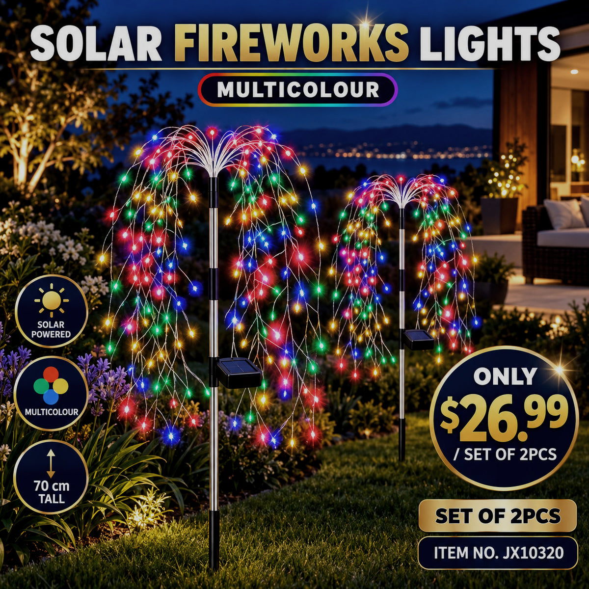 Multicolour Solar Fireworks Lights – Set of 2