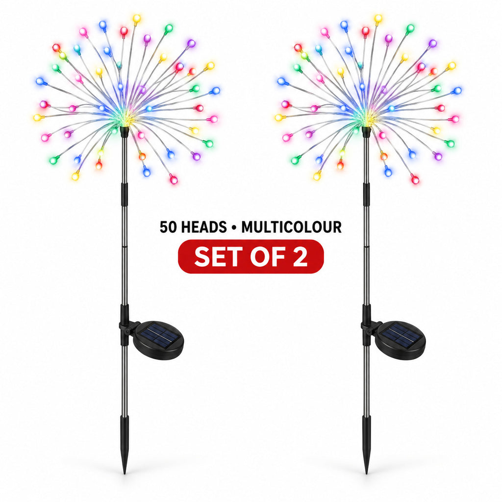 50 Heads Multicolour Solar Fireworks Lights – Set of 2
