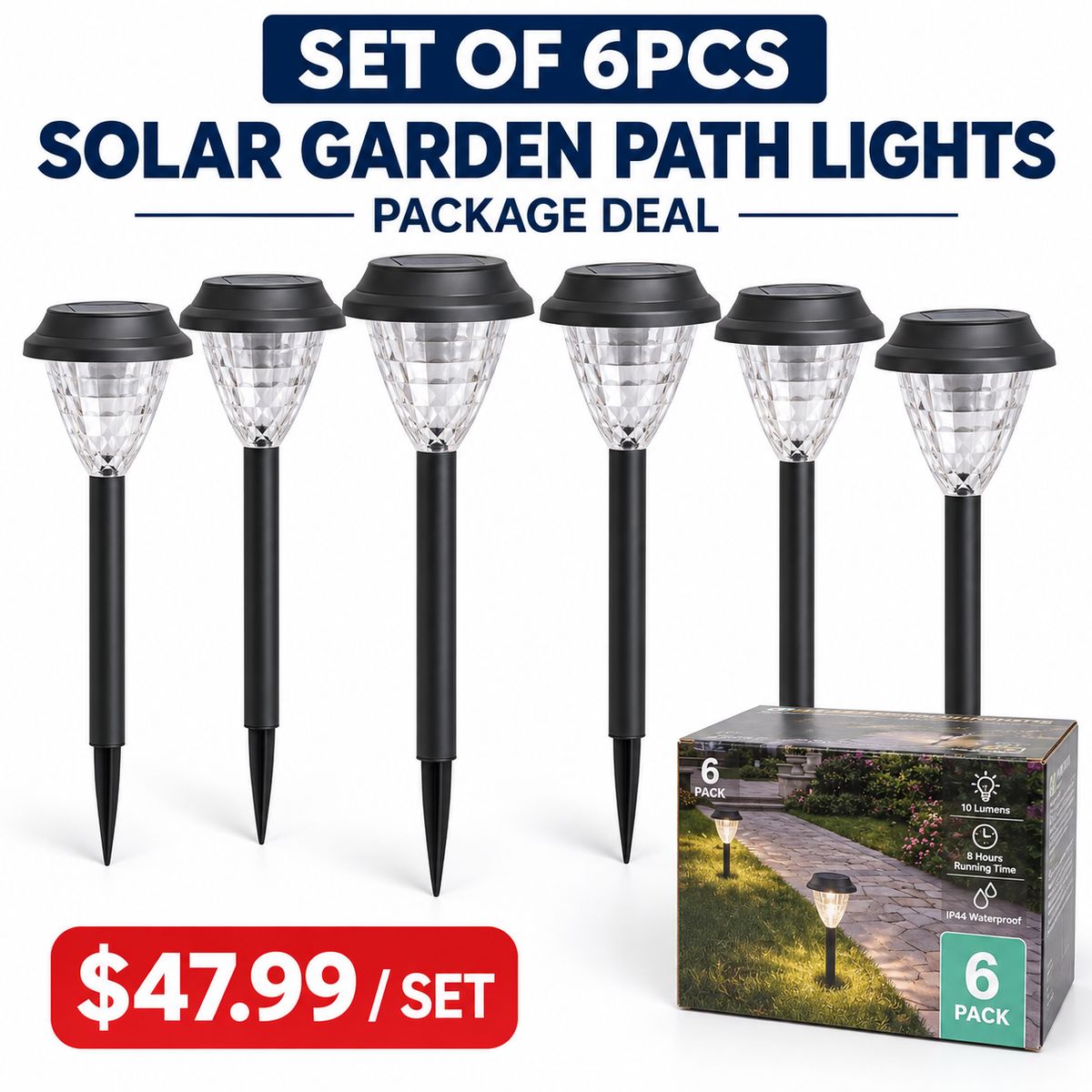 Solar Garden Path Lights – Set of 6