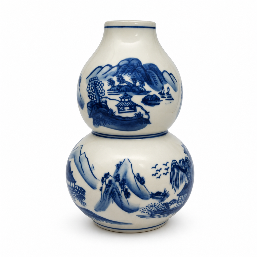 10-Inch Blue & White Double Gourd Porcelain Vase