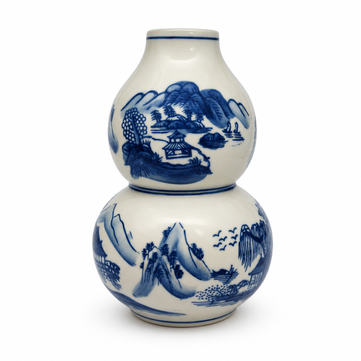 10-Inch Blue & White Double Gourd Porcelain Vase