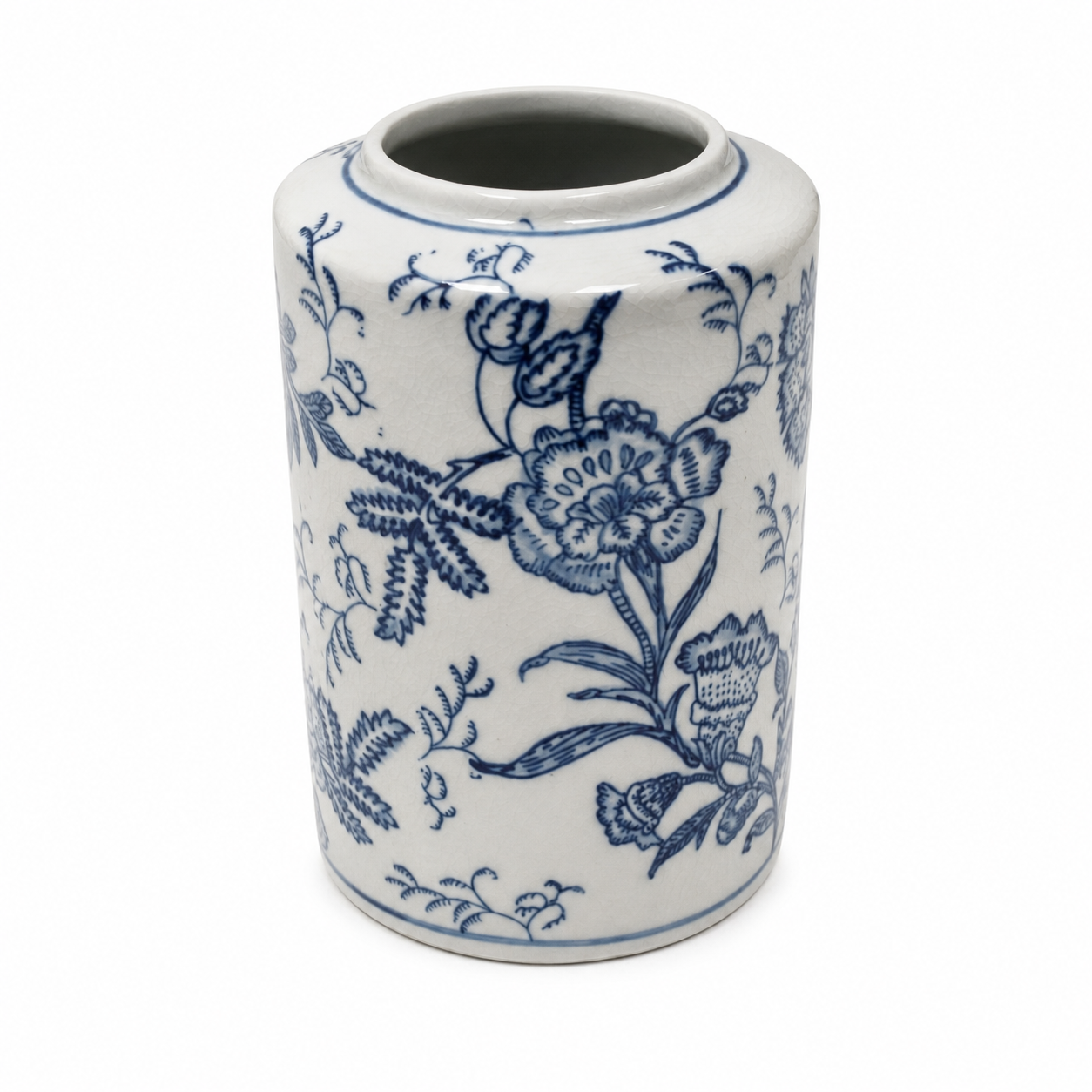 8-Inch Blue & White Porcelain Straight-Sided Vase