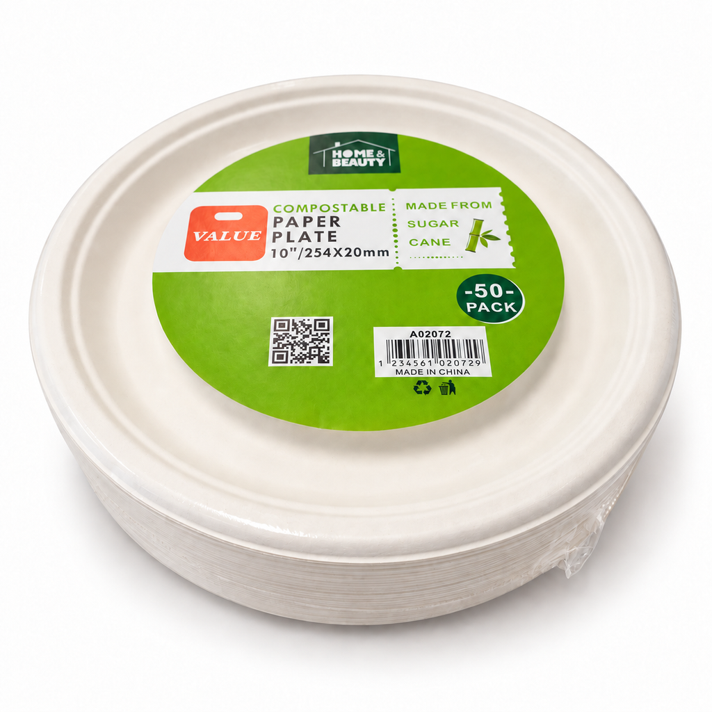 Compostable Paper Plates – 10 Inch, 50 Pack