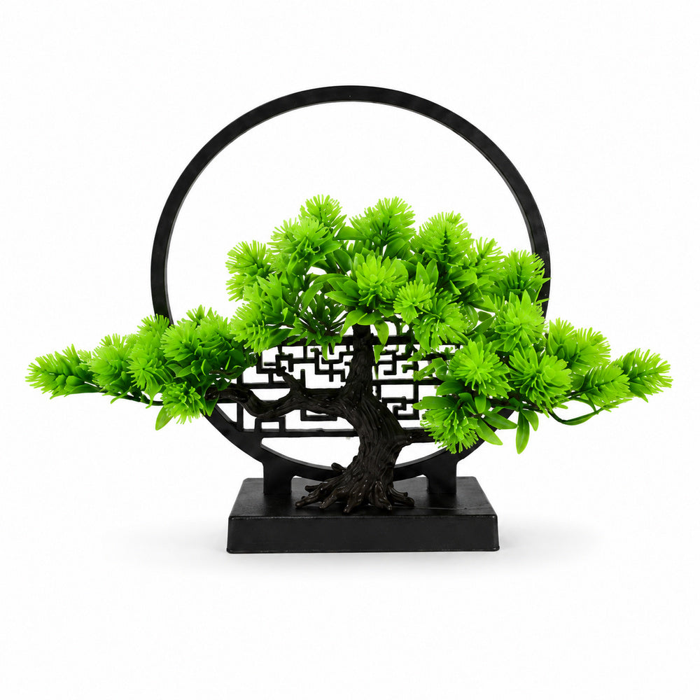Artificial Green Bonsai Plant with Circular Frame – 26 cm