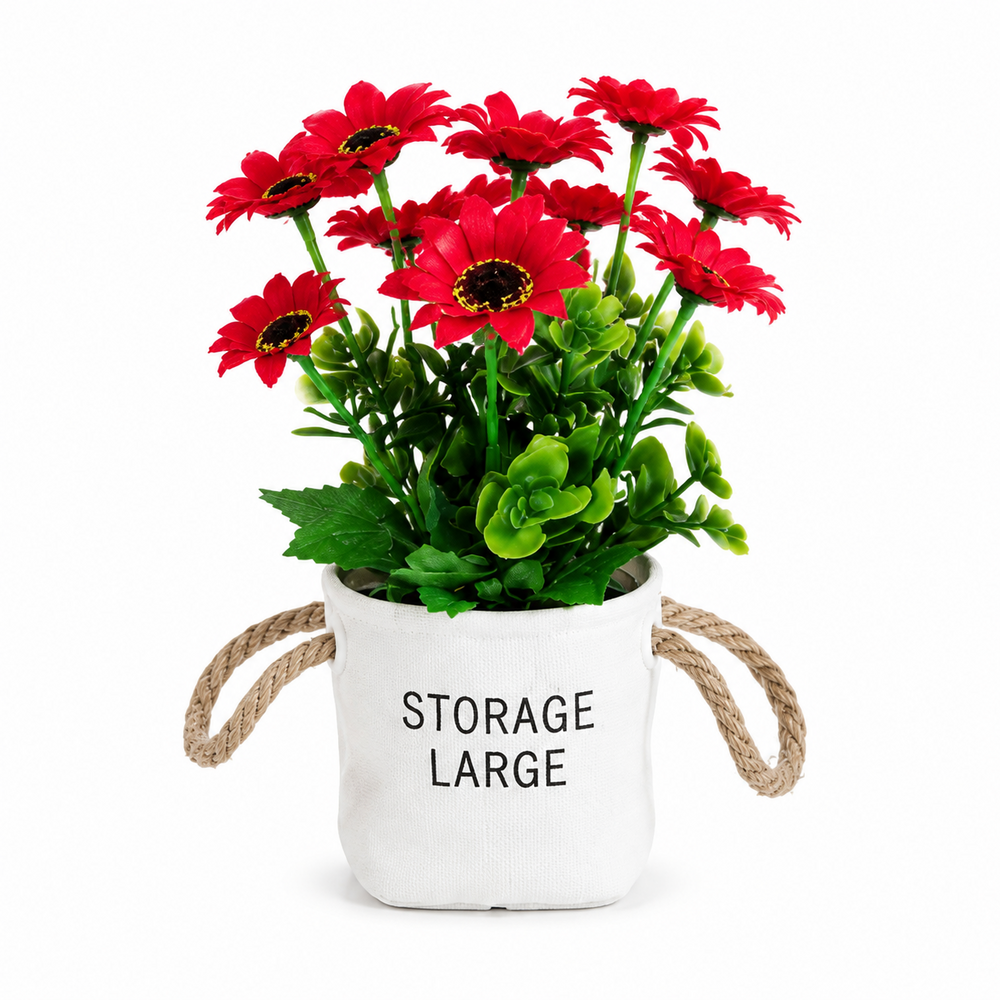 Artificial Daisy Arrangement in Woven Storage Pot – 26 cm