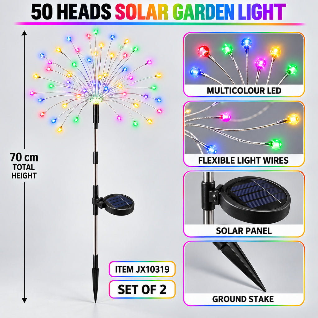 50 Heads Multicolour Solar Fireworks Lights – Set of 2