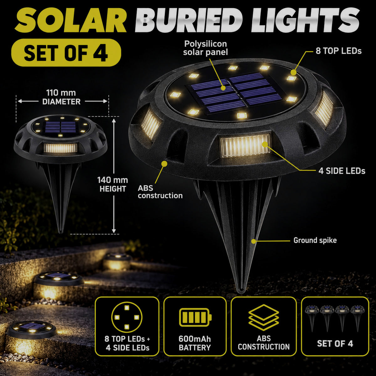 Solar Outdoor Buried Lights – Set of 4
