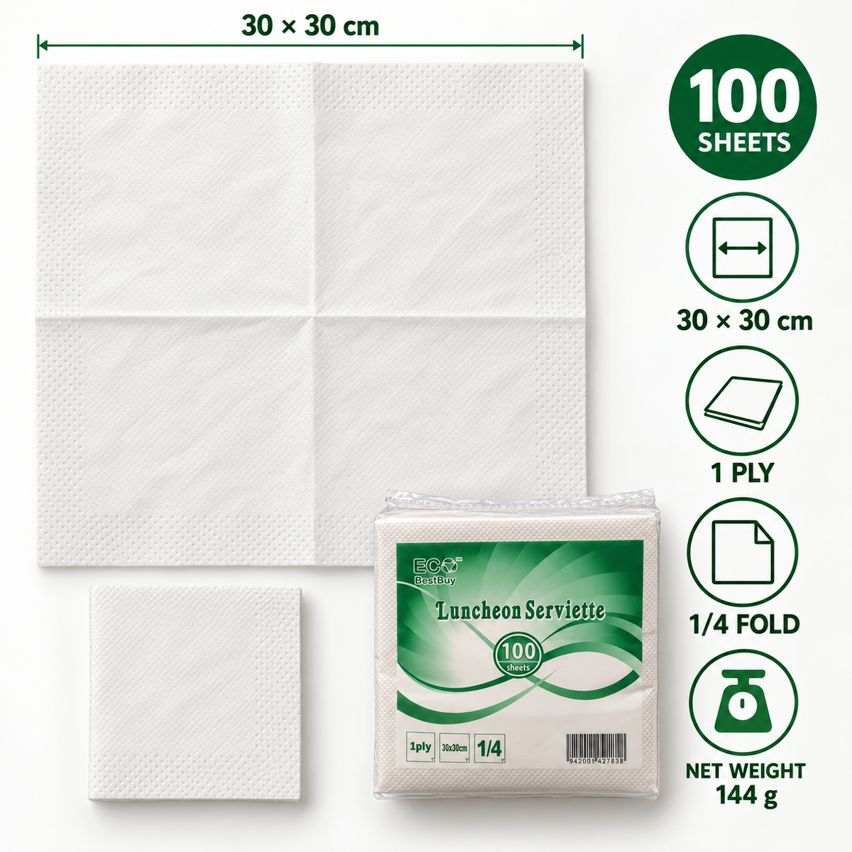 Luncheon Serviettes – 30 × 30 cm, 100 Sheets