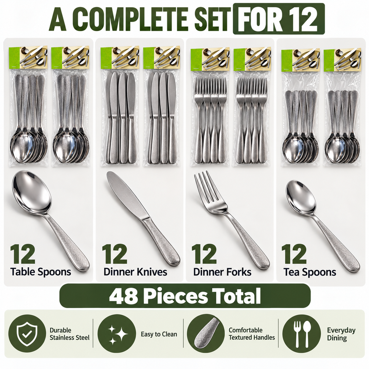 48-Piece Stainless Steel Tableware Set – Service for 12