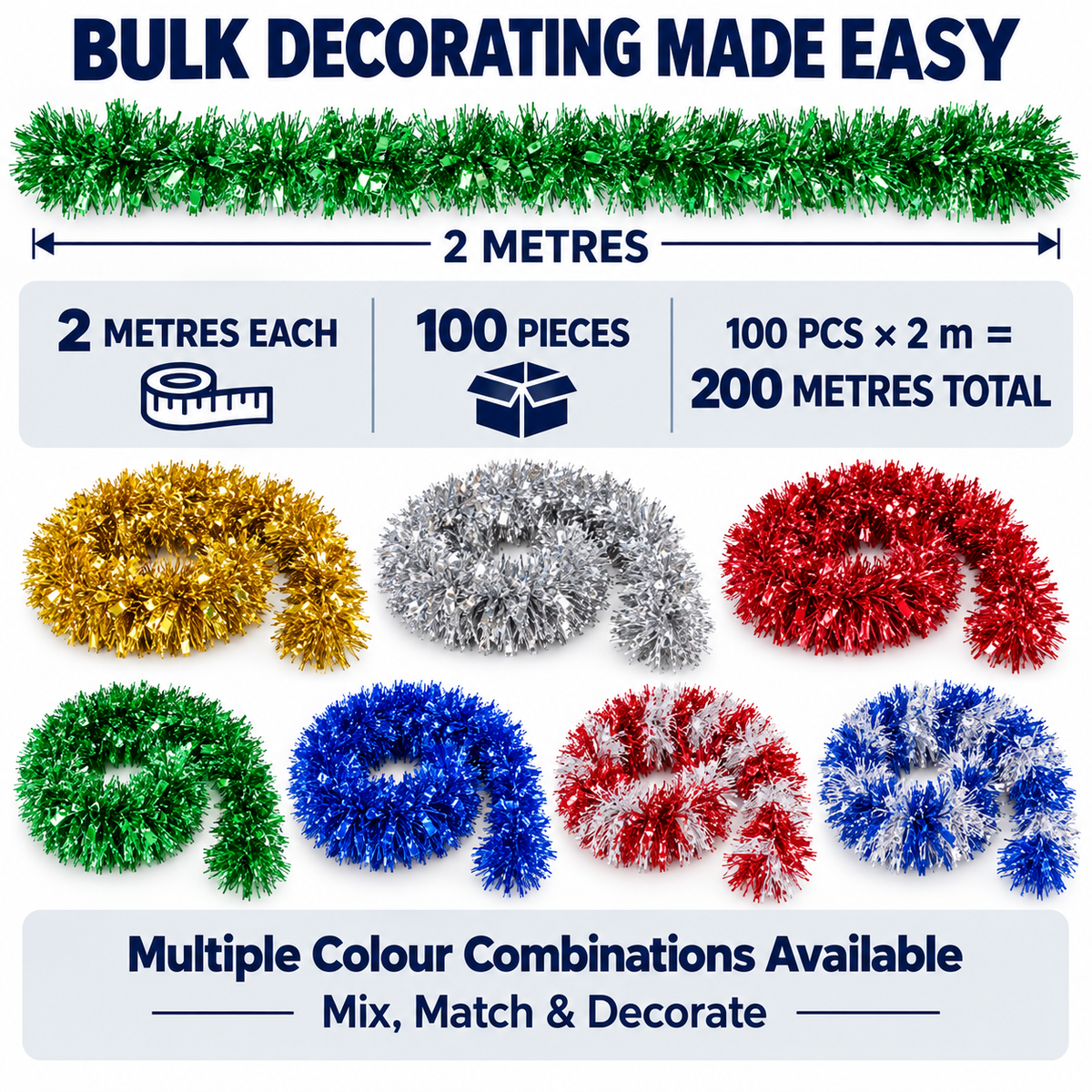 Decorative Tinsel Garlands – Pack of 100