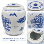 Large Blue & White Landscape Lidded Ginger Jar – 36cm