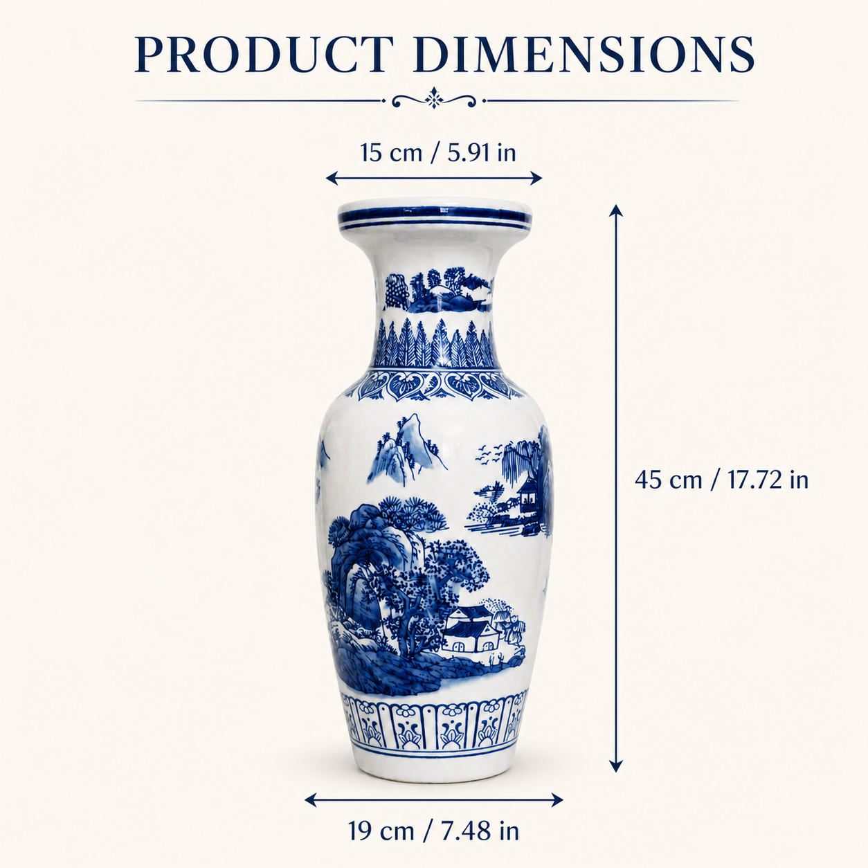 18-Inch Blue & White Landscape Flower Basket Vase - 45cm