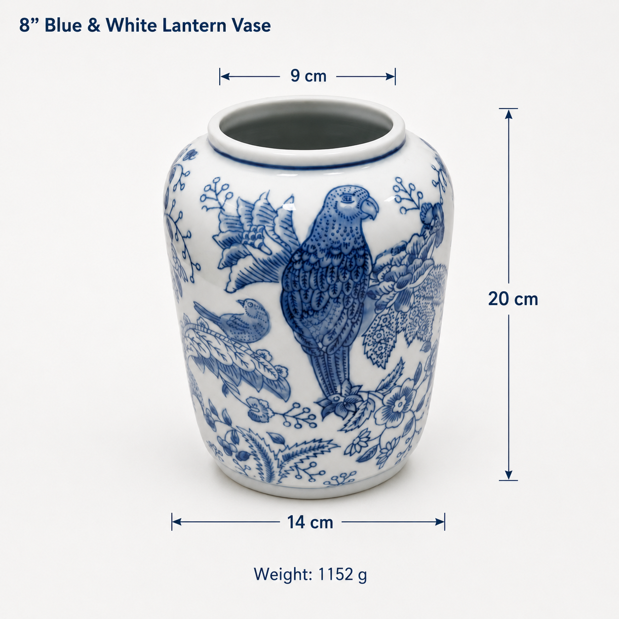 8-Inch Blue & White Porcelain Lantern Vase