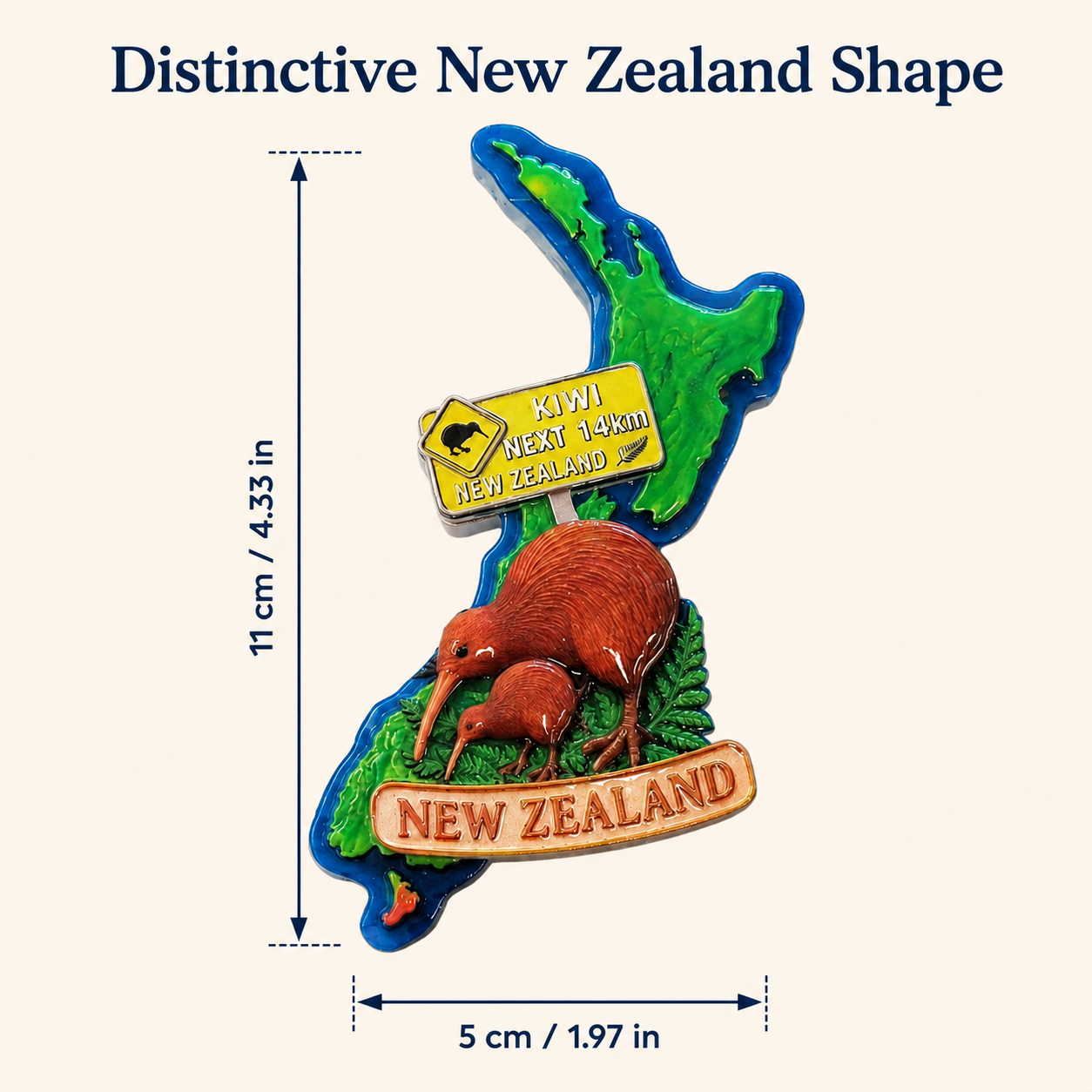 New Zealand Map & Kiwi Birds Fridge Magnet