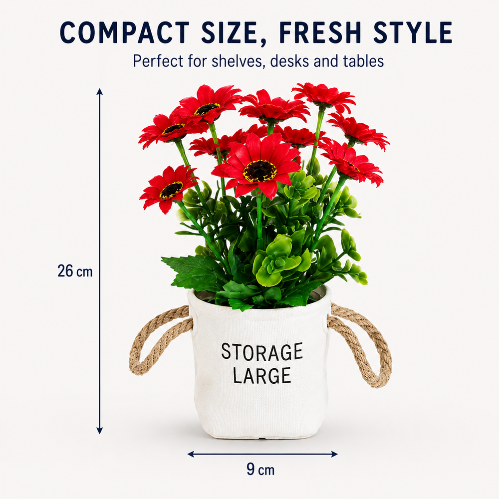 Artificial Daisy Arrangement in Woven Storage Pot – 26 cm