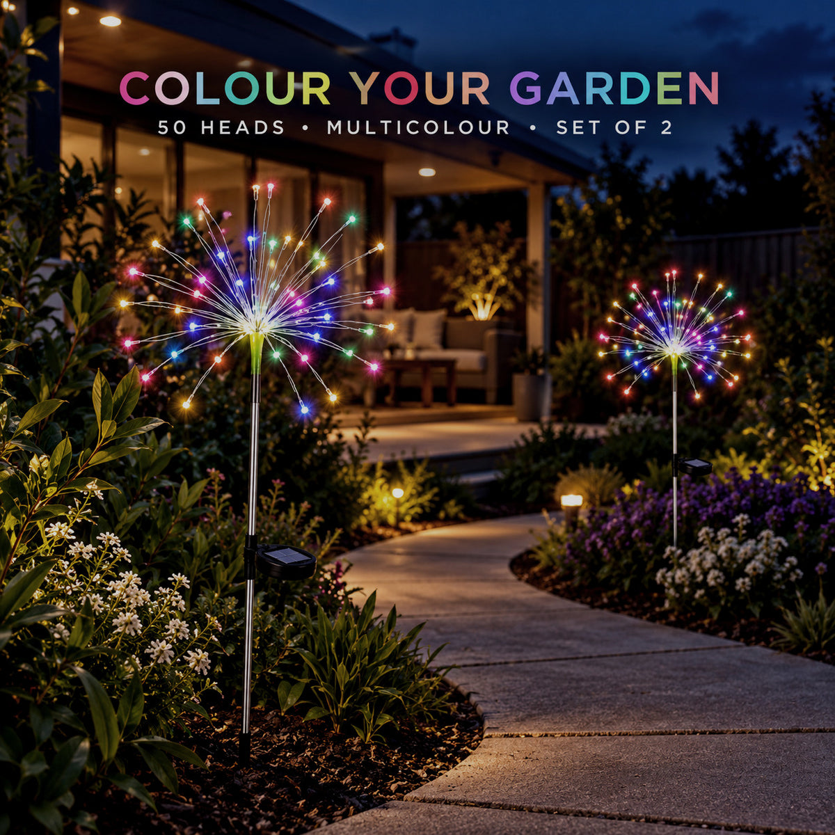 50 Heads Multicolour Solar Fireworks Lights – Set of 2