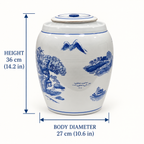 Large Blue & White Landscape Lidded Ginger Jar – 36cm