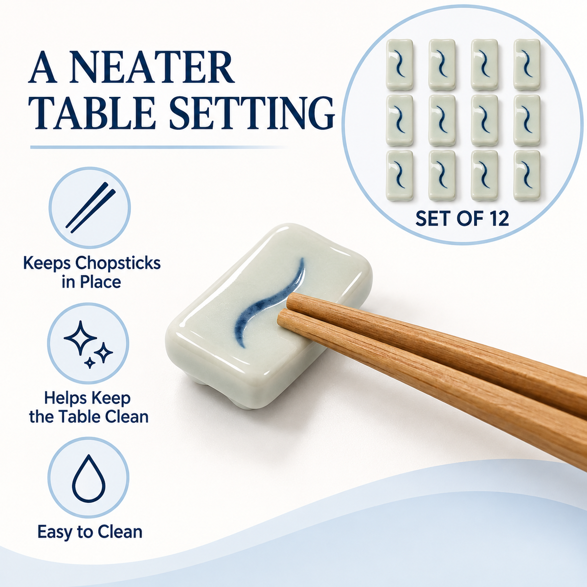 Blue & White Chopstick Rests – Set of 12