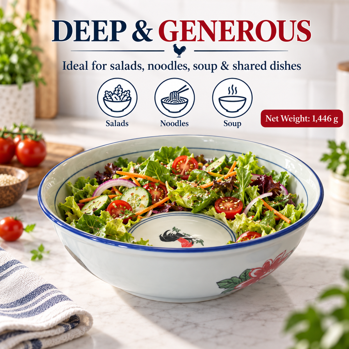 Rooster 10in Deep Serving Bowl