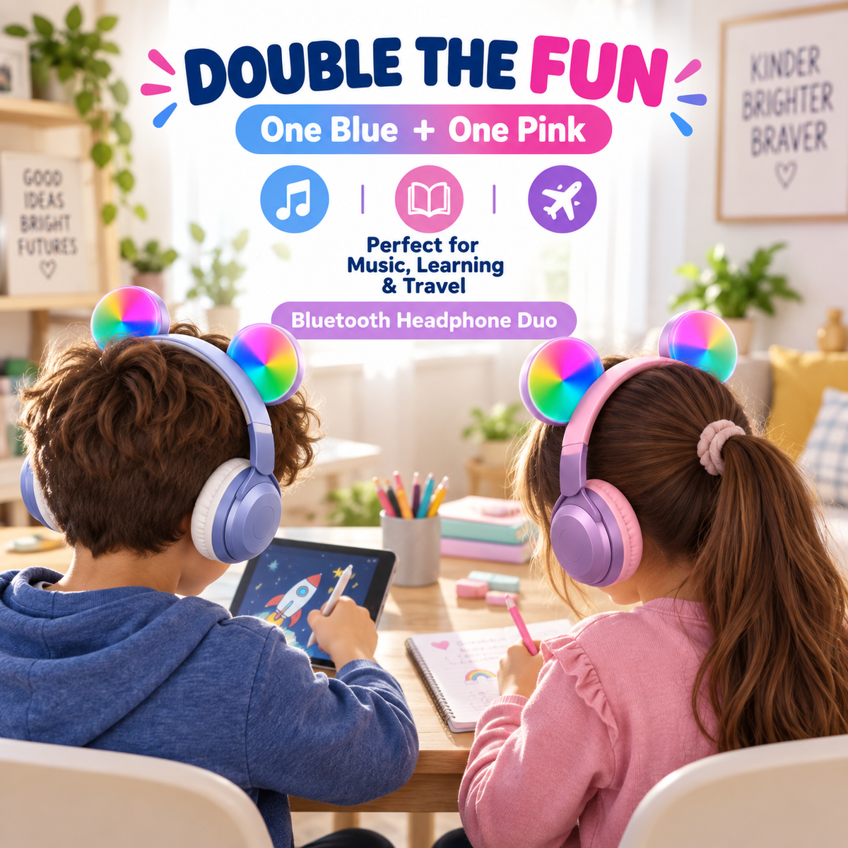 Kids Bluetooth Headphones – Boy & Girl 2-Pack
