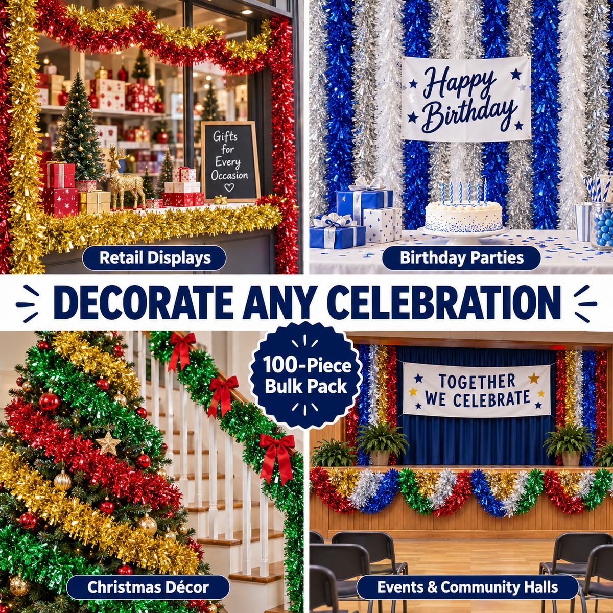 Decorative Tinsel Garlands – Pack of 100
