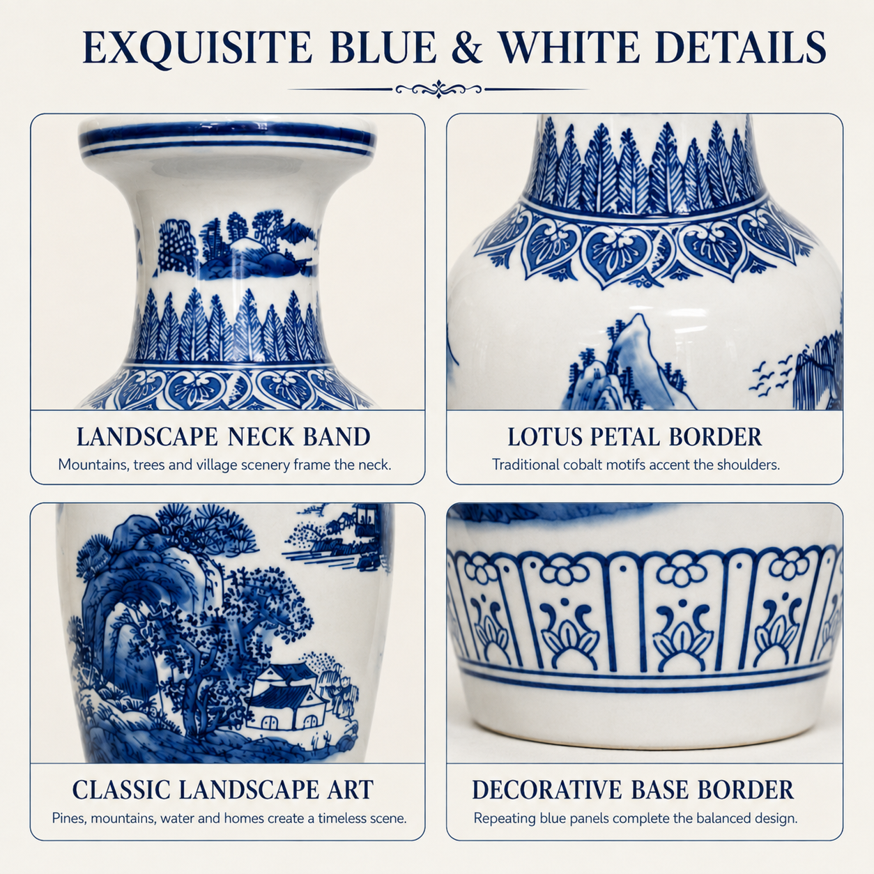 18-Inch Blue & White Landscape Flower Basket Vase - 45cm
