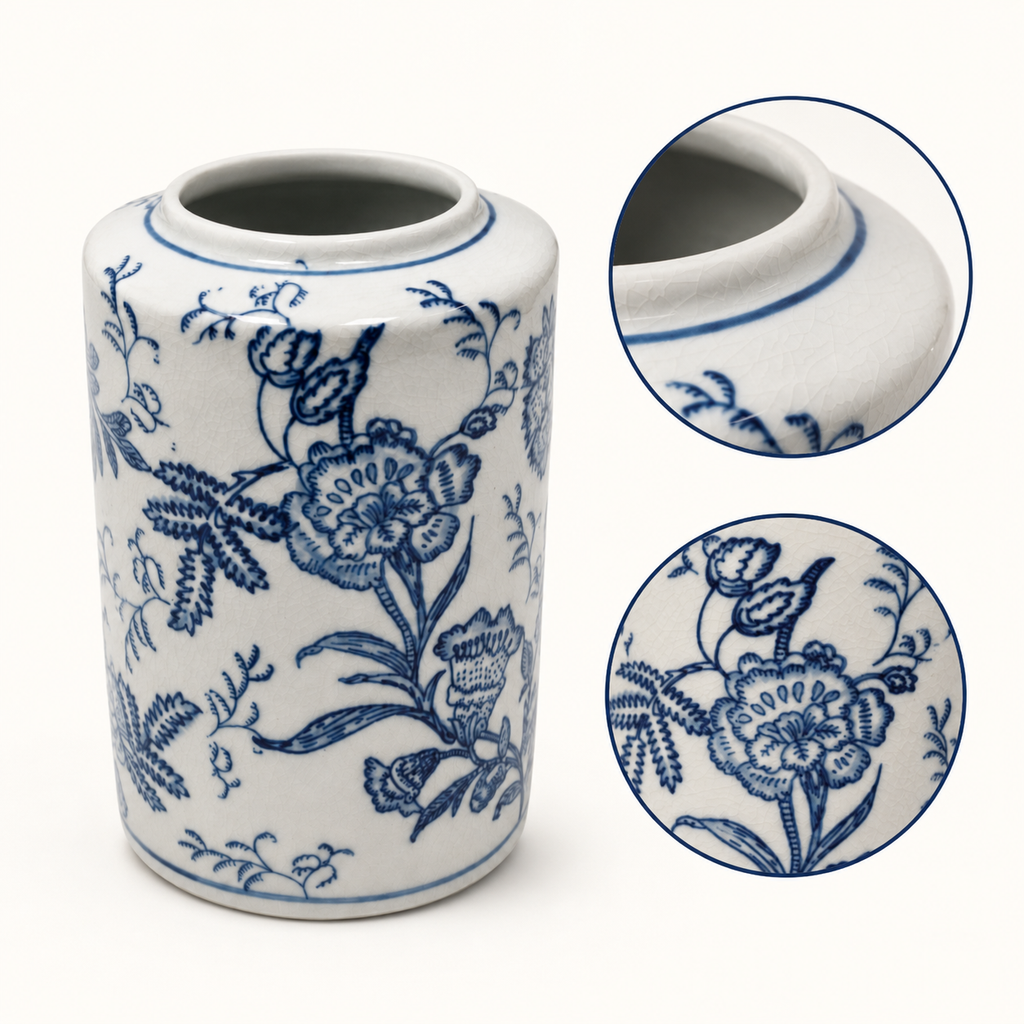 8-Inch Blue & White Porcelain Straight-Sided Vase