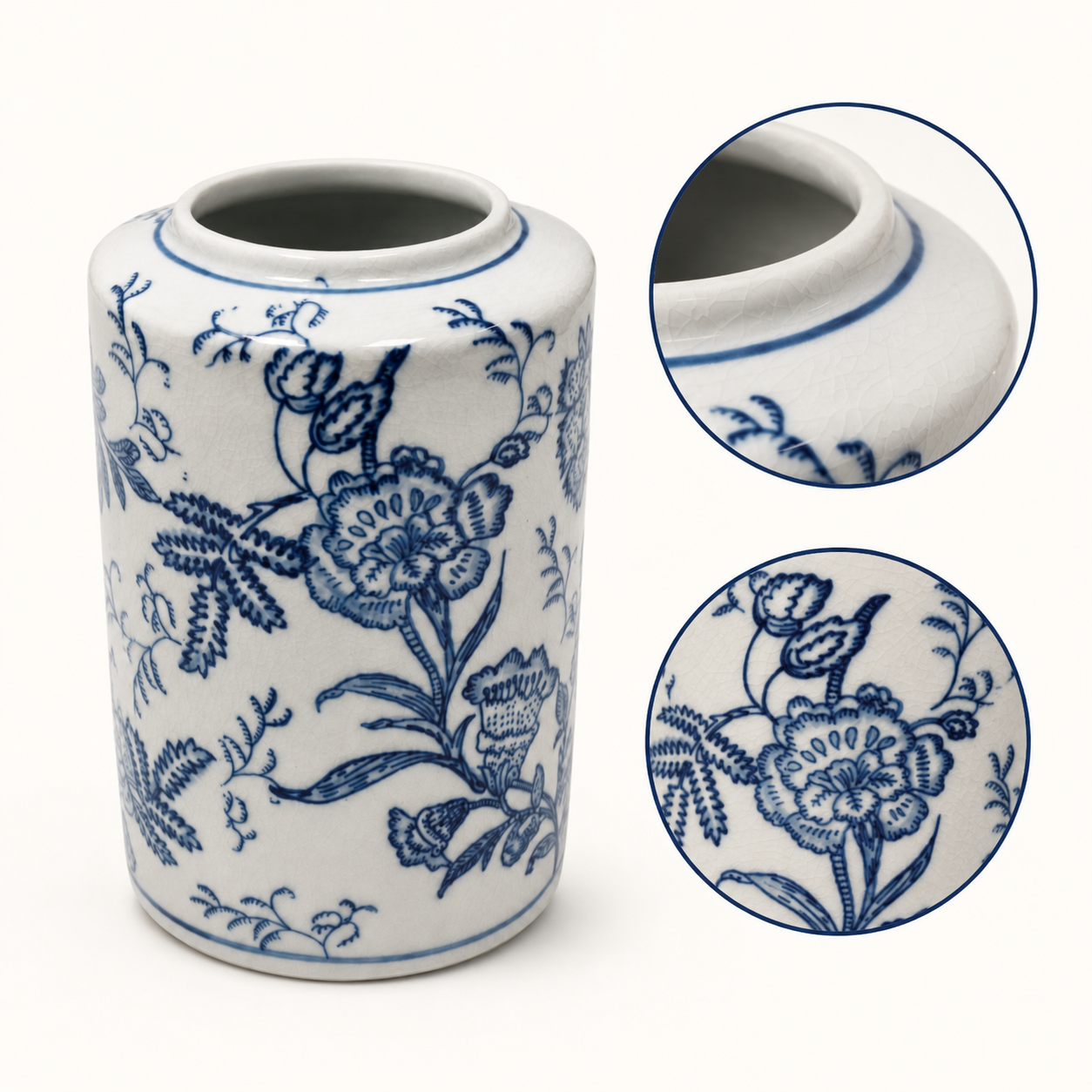 8-Inch Blue & White Porcelain Straight-Sided Vase