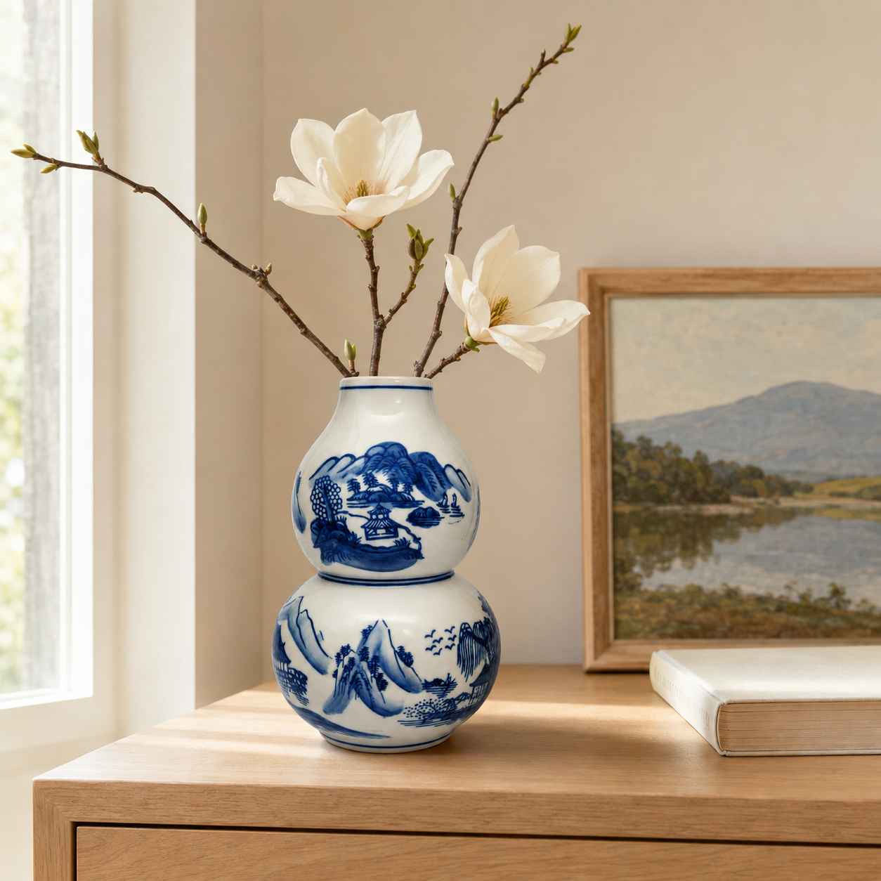 10-Inch Blue & White Double Gourd Porcelain Vase