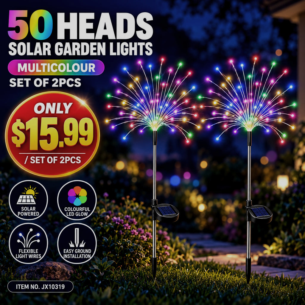 50 Heads Multicolour Solar Fireworks Lights – Set of 2