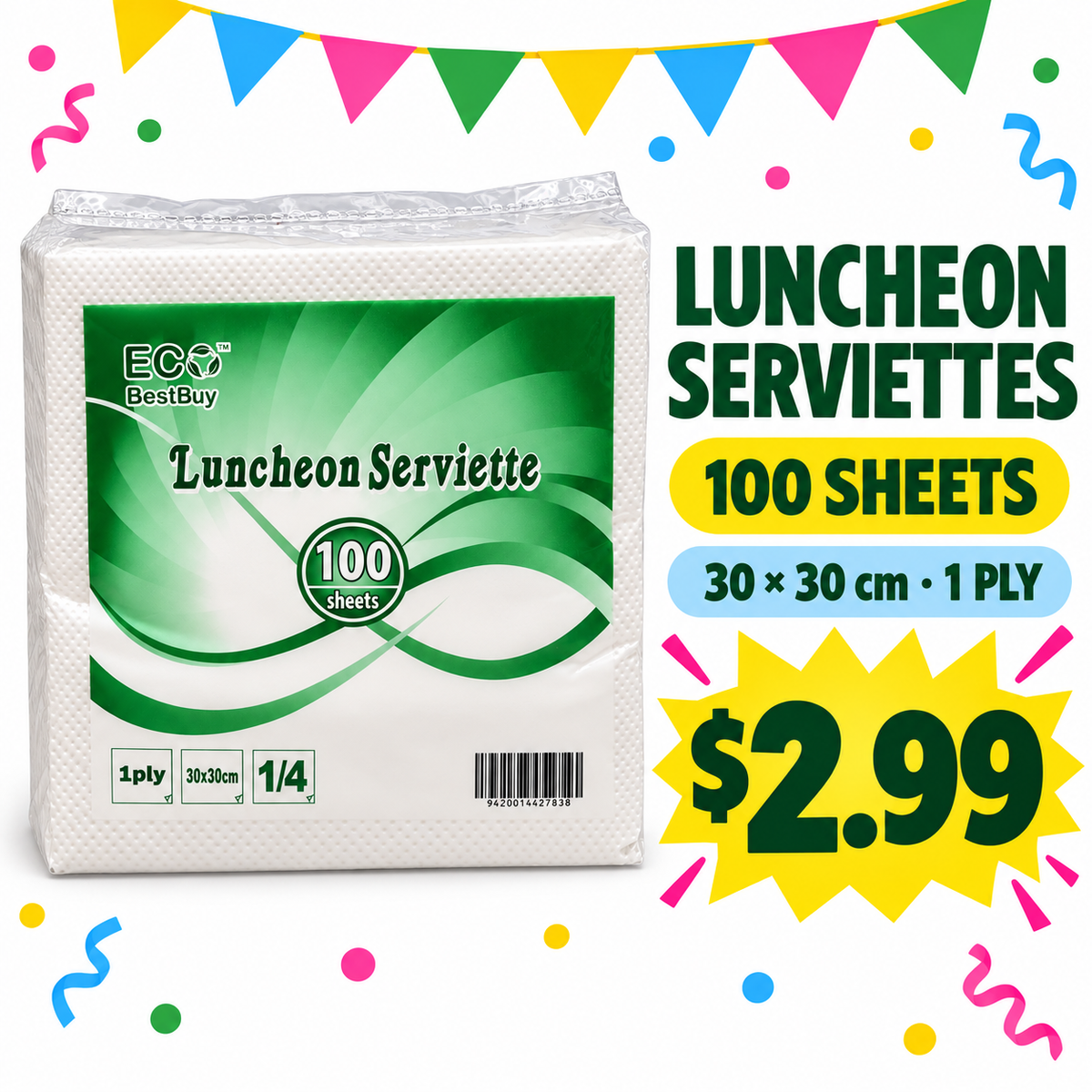 Luncheon Serviettes – 30 × 30 cm, 100 Sheets