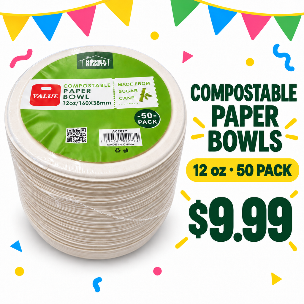 Compostable Paper Bowls – 12 oz, 50 Pack