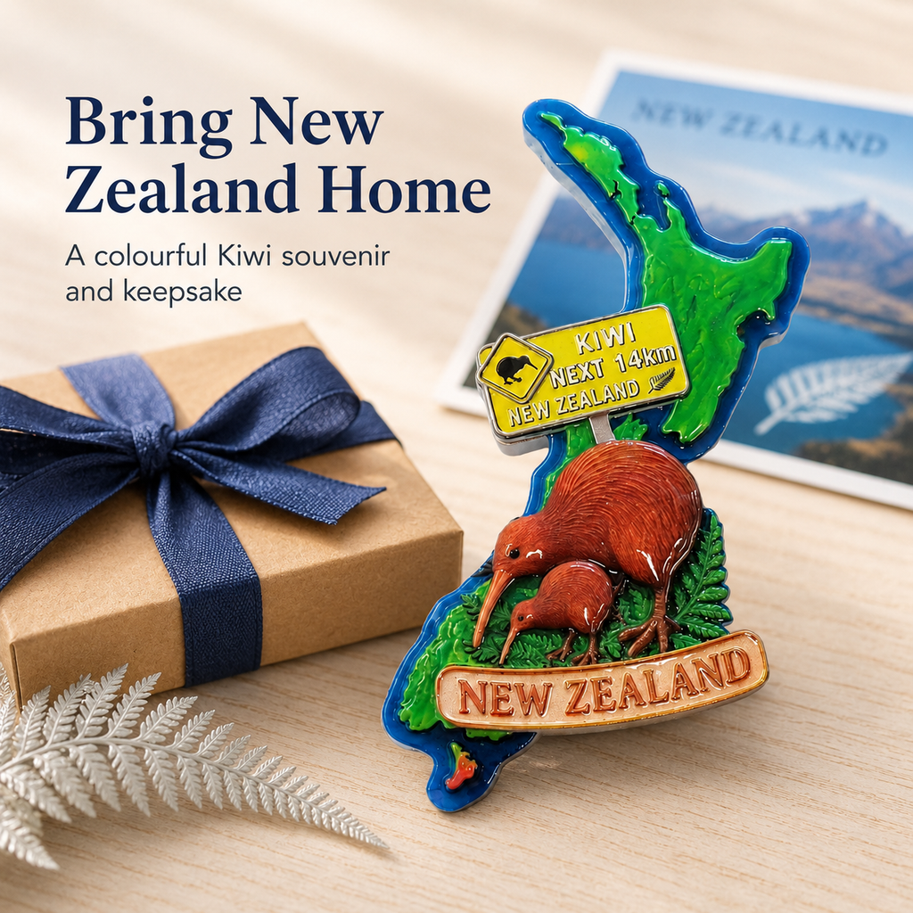 New Zealand Map & Kiwi Birds Fridge Magnet