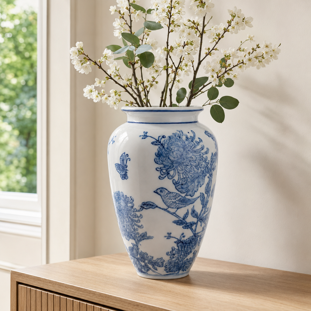 10-Inch Blue & White Radish-Shaped Porcelain Vase