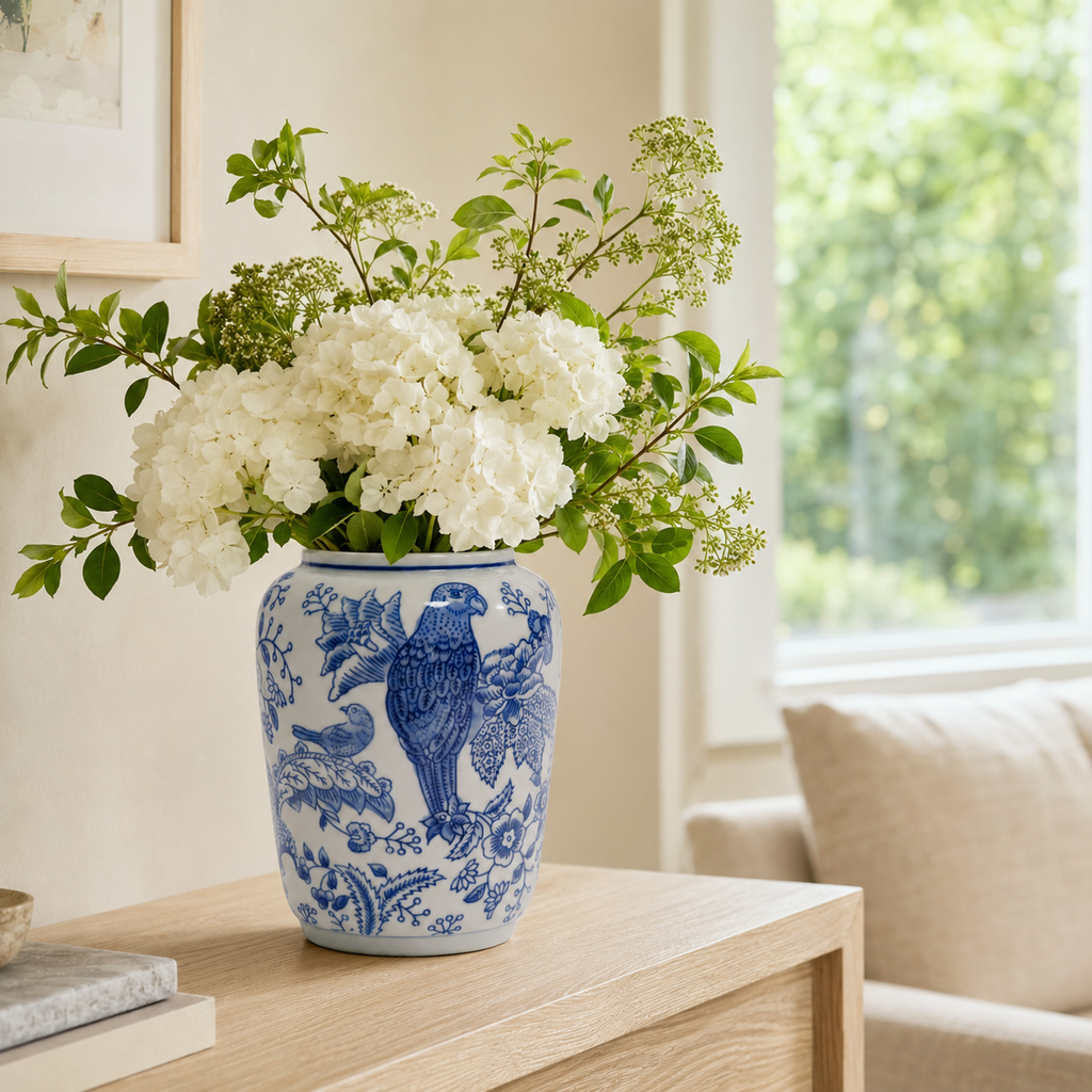 8-Inch Blue & White Porcelain Lantern Vase