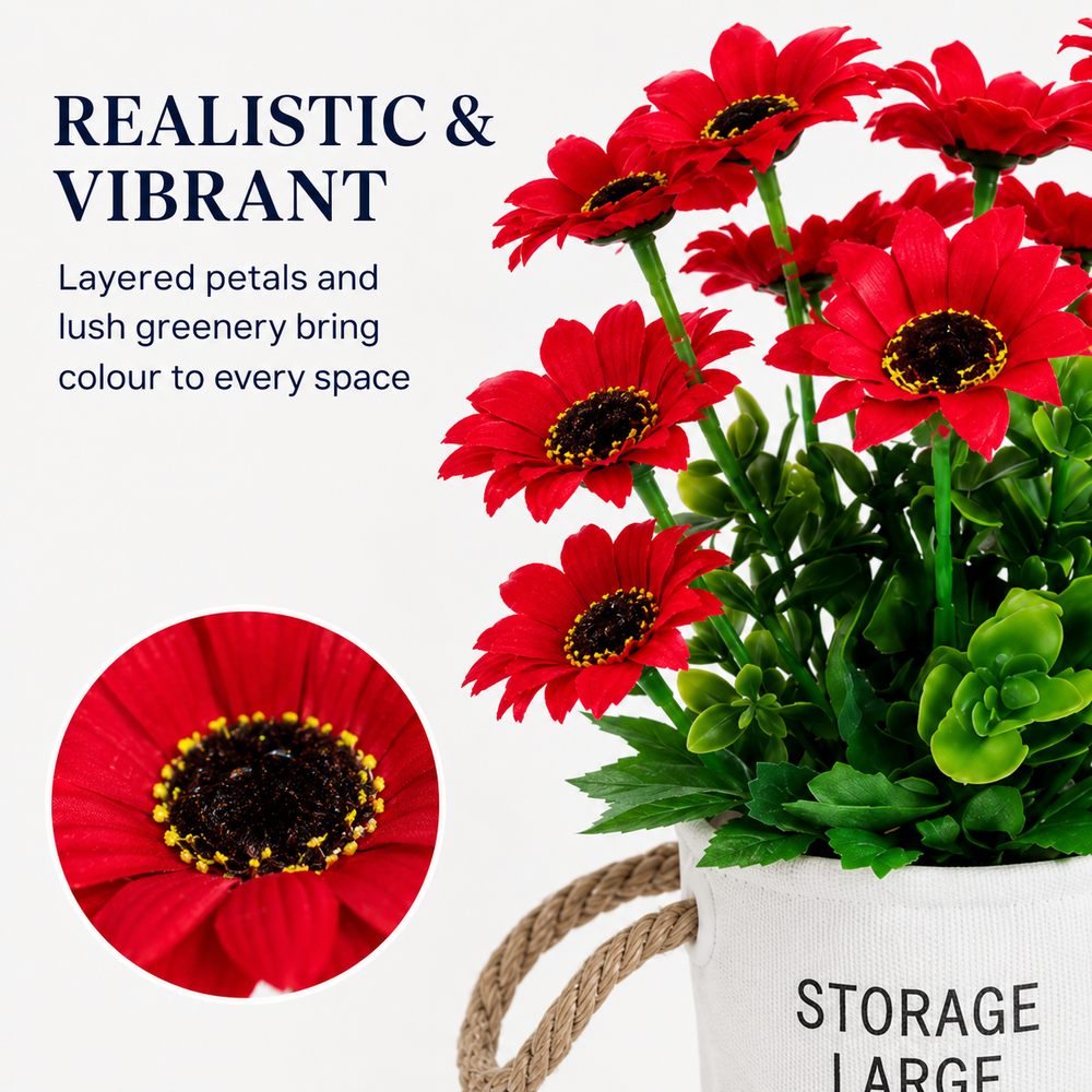 Artificial Daisy Arrangement in Woven Storage Pot – 26 cm