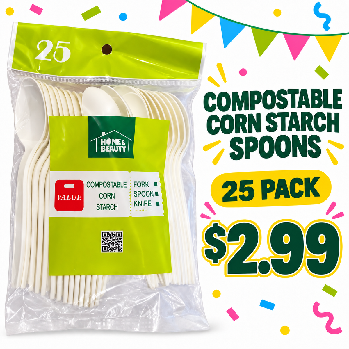 Compostable Spoons – 25 Pack