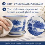 Blue & White Landscape Porcelain Planter Set of 3 with Matching Saucers