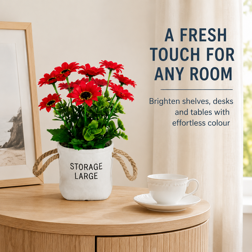 Artificial Daisy Arrangement in Woven Storage Pot – 26 cm
