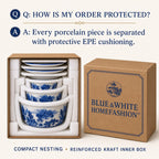 Blue & White Landscape Porcelain Planter Set of 3 with Matching Saucers