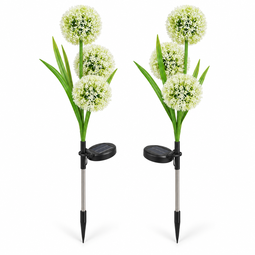 Set of 2 Solar 3-Head Onion Ball Garden Lights – 72cm