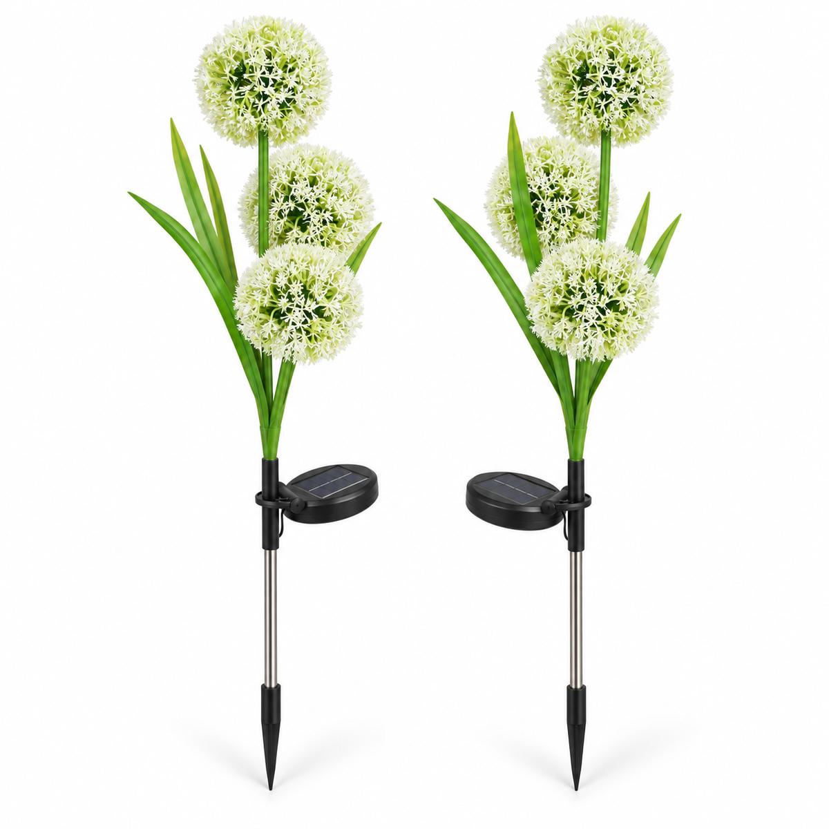 Set of 2 Solar 3-Head Onion Ball Garden Lights – 72cm