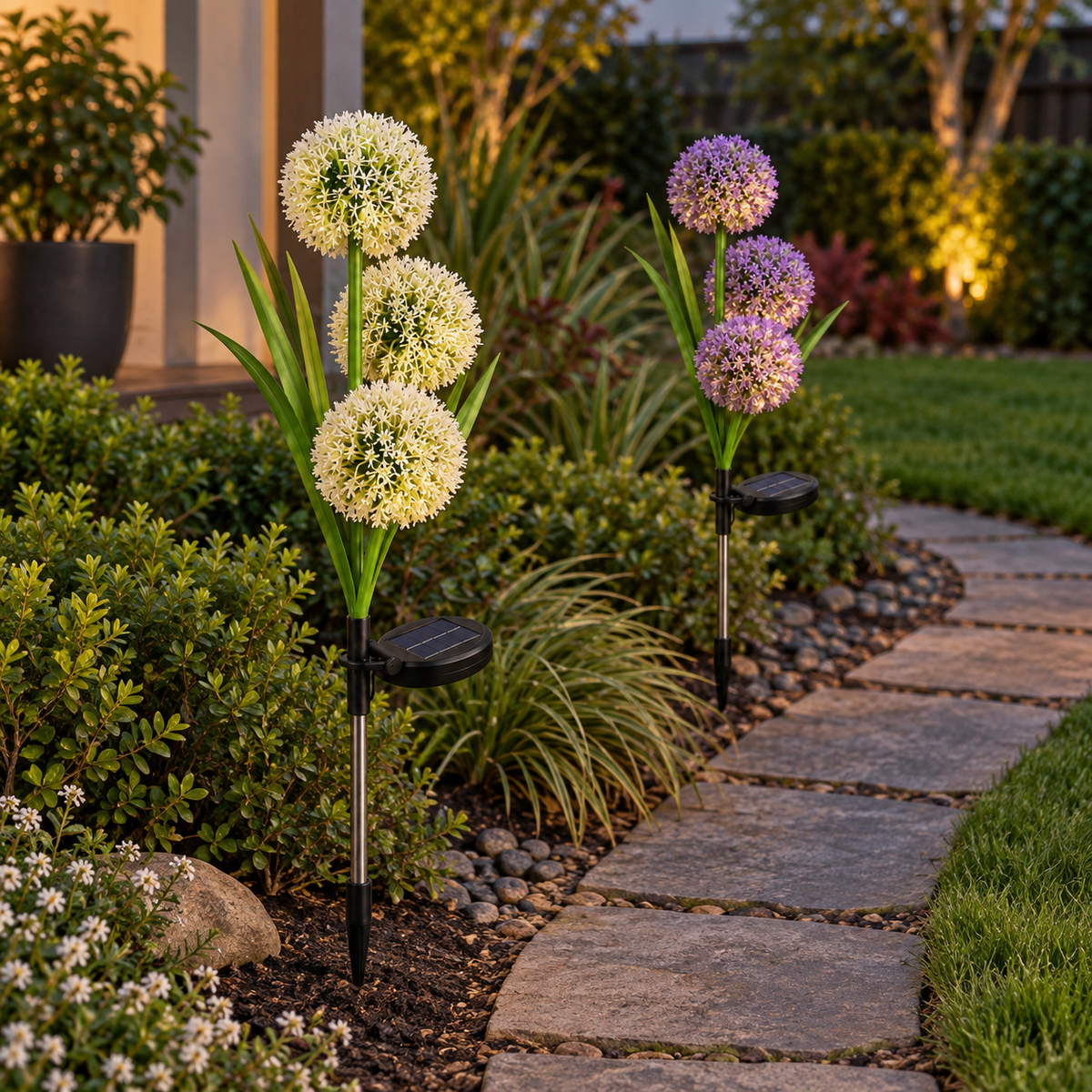 Set of 2 Solar 3-Head Onion Ball Garden Lights – 72cm
