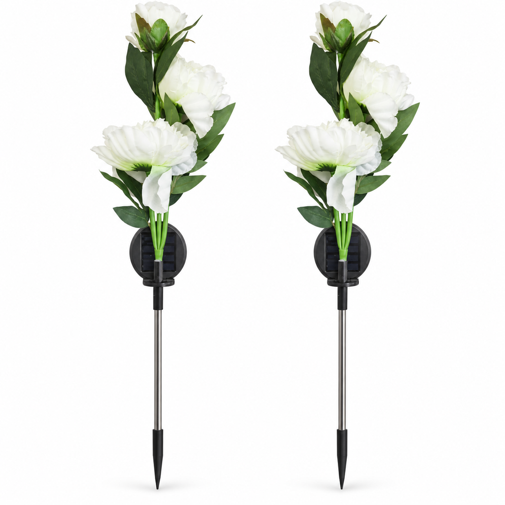 Set of 2 Solar 3-Head Peony Flower Garden Lights – 72cm