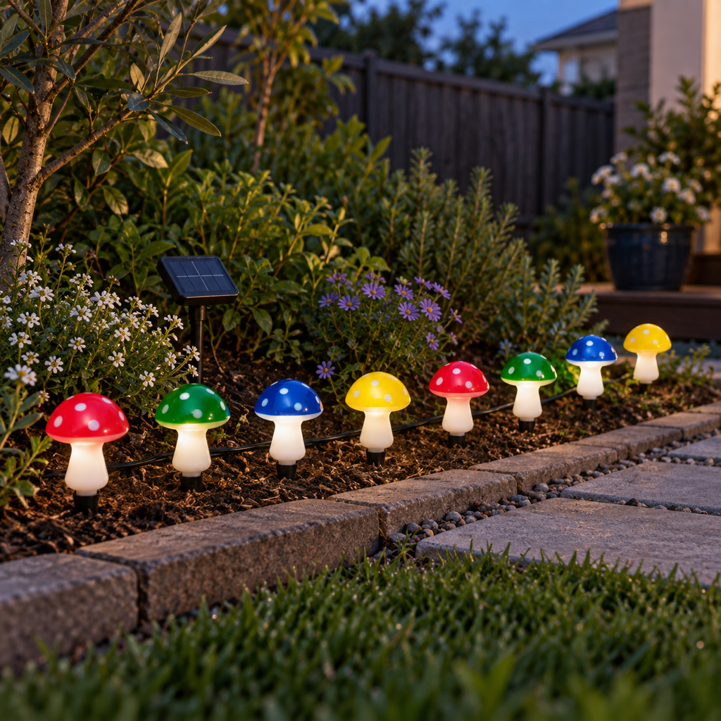 Set of 8 Solar Mushroom Garden Lights – 15cm