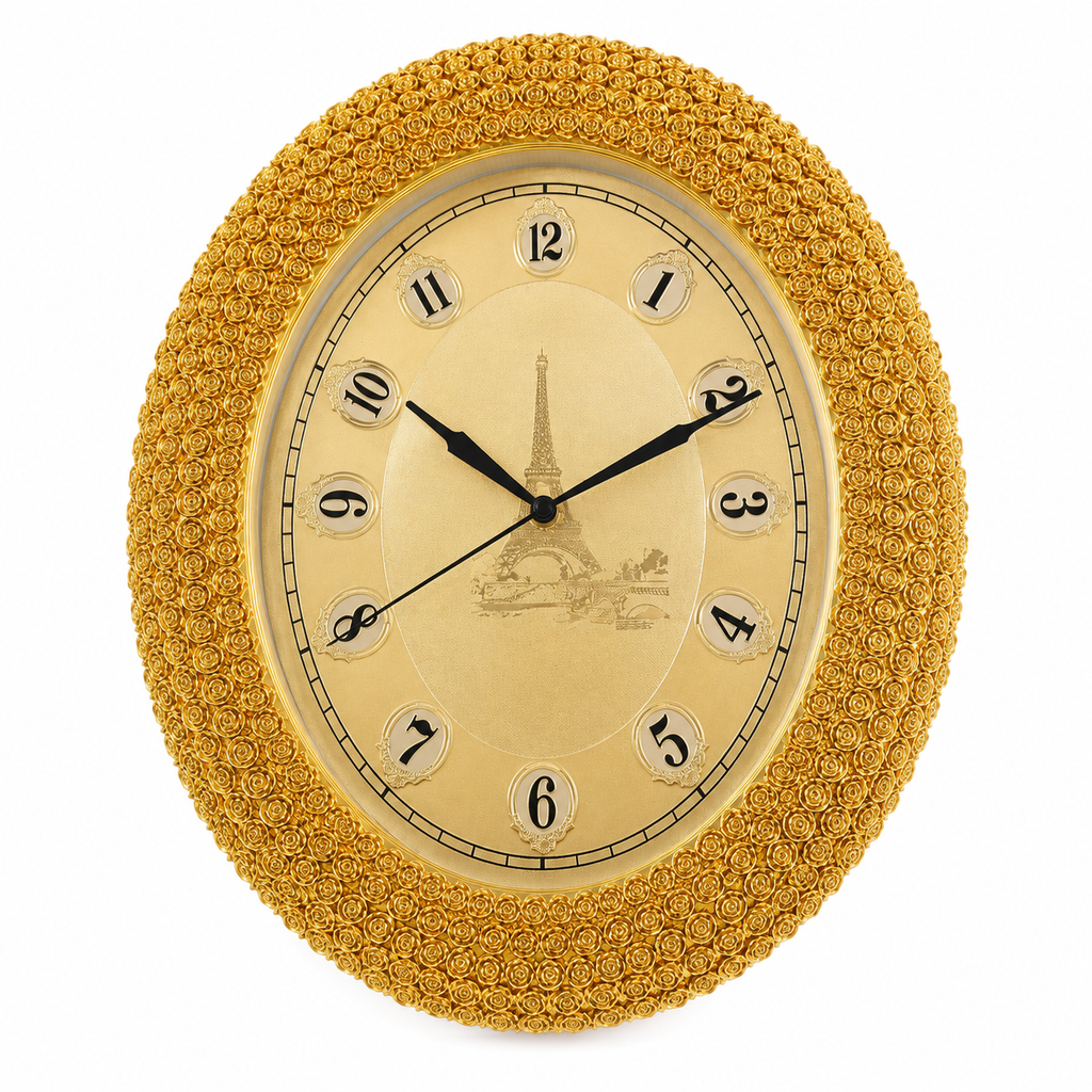 46cm Ornate Gold Rose Oval Wall Clock – Item 323