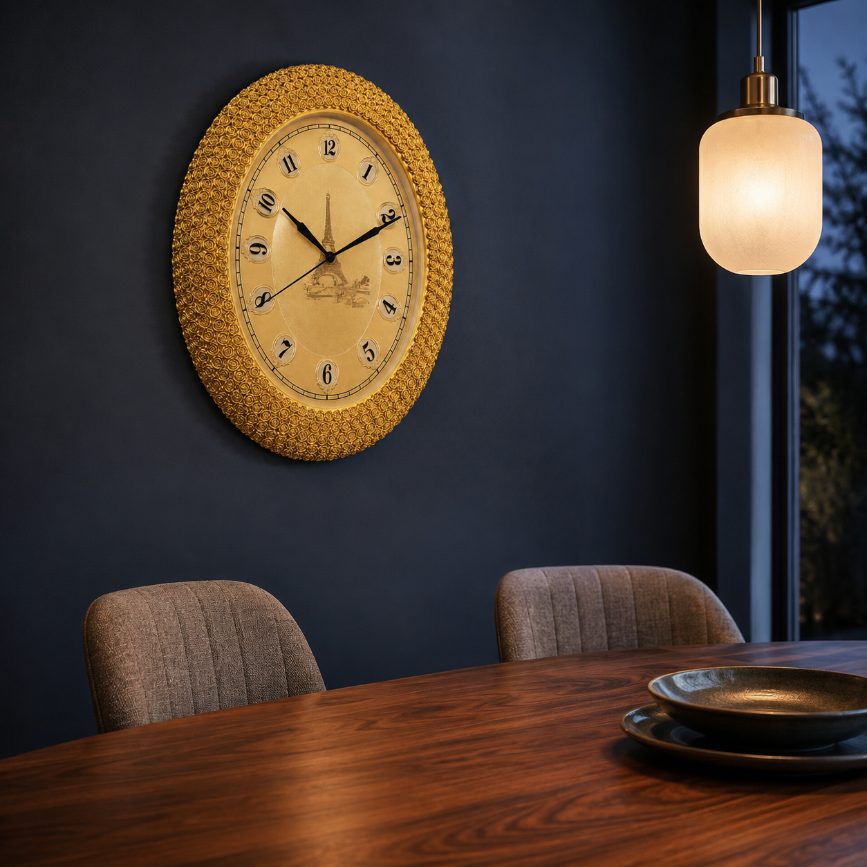 46cm Ornate Gold Rose Oval Wall Clock – Item 323