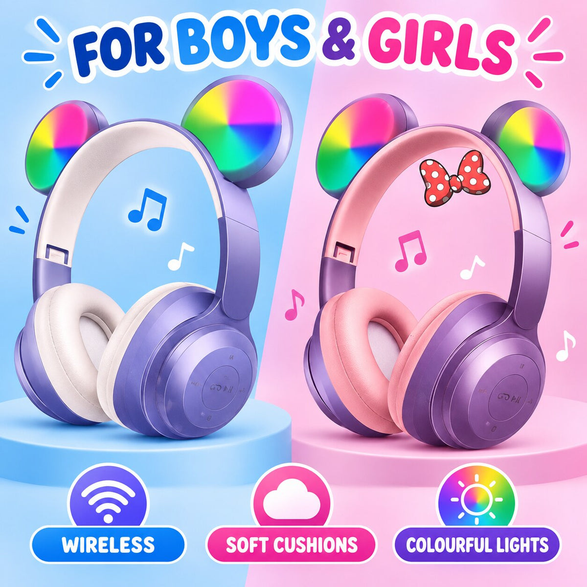 Kids Bluetooth Headphones – Boy & Girl 2-Pack