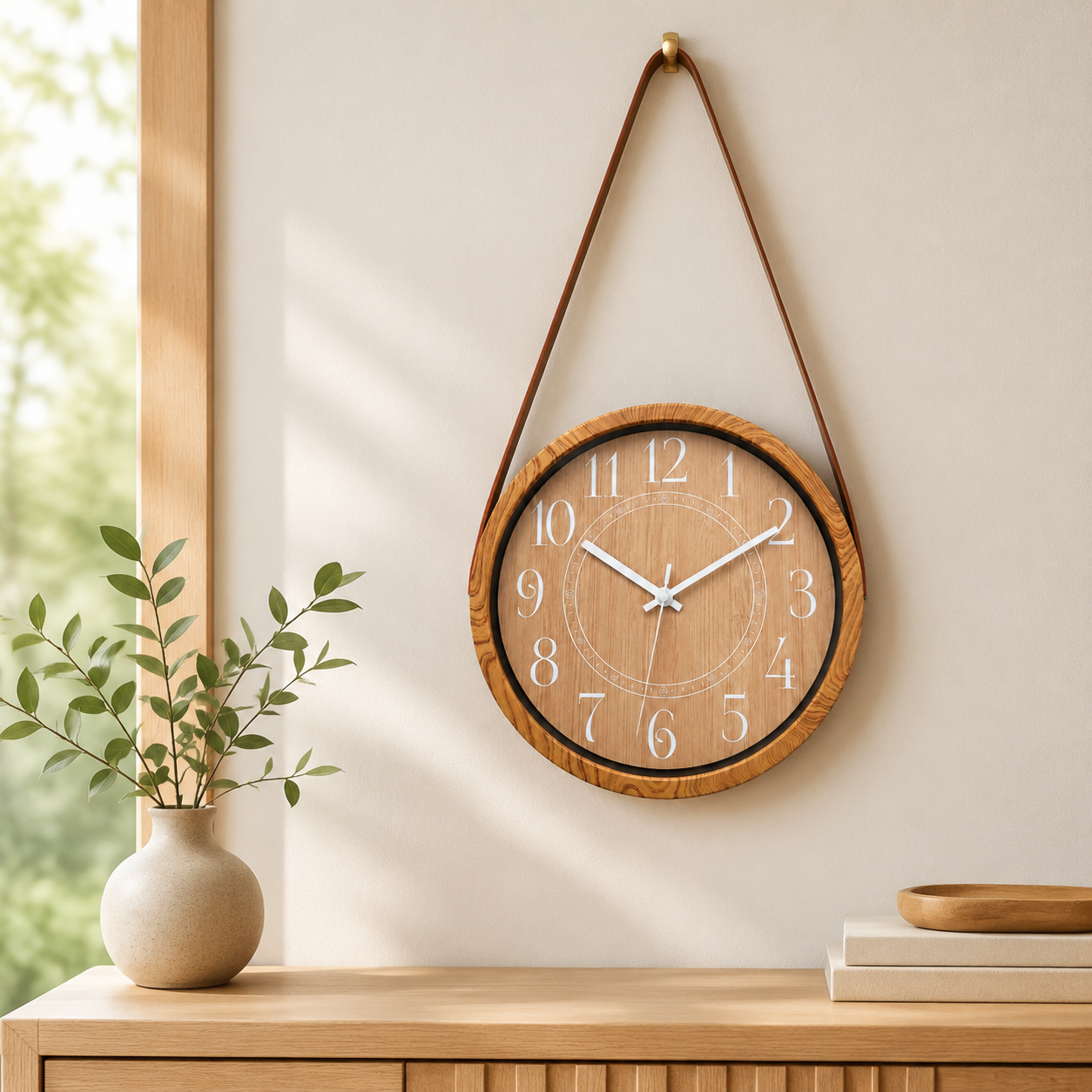 30cm Faux-Wood Belt-Hung Wall Clock – MJ-K301
