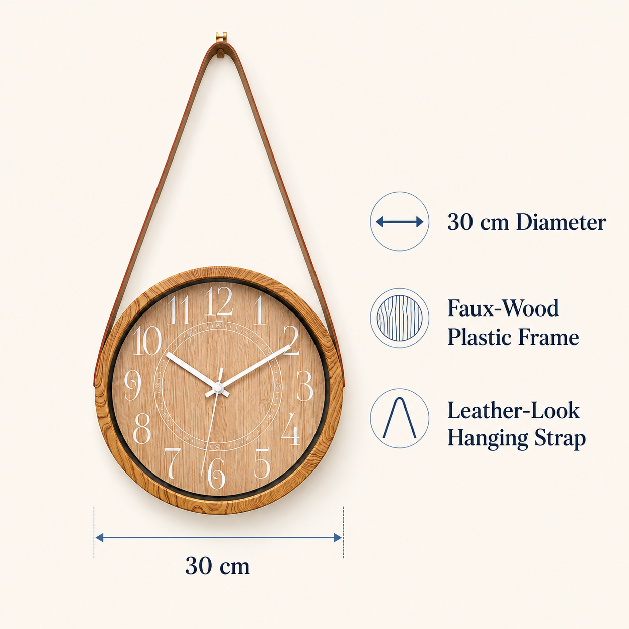 30cm Faux-Wood Belt-Hung Wall Clock – MJ-K301